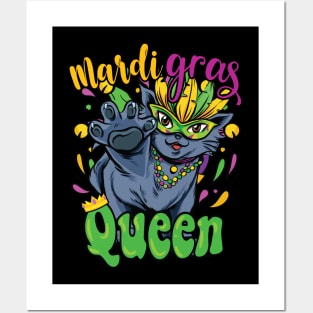 Mardi Gras Kitty Queen with Mask and Beads Posters and Art